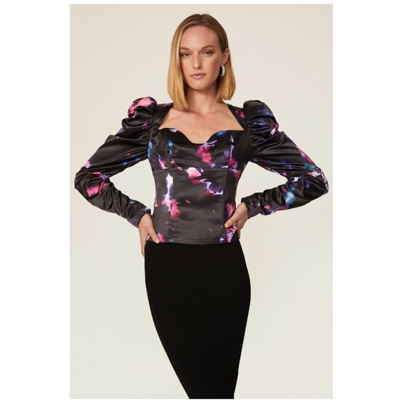 Badgley Mischka Rent the Runway Printed Bustier Top Comfy Satin  in 0 2 4 6 8 - Picture 1 of 5